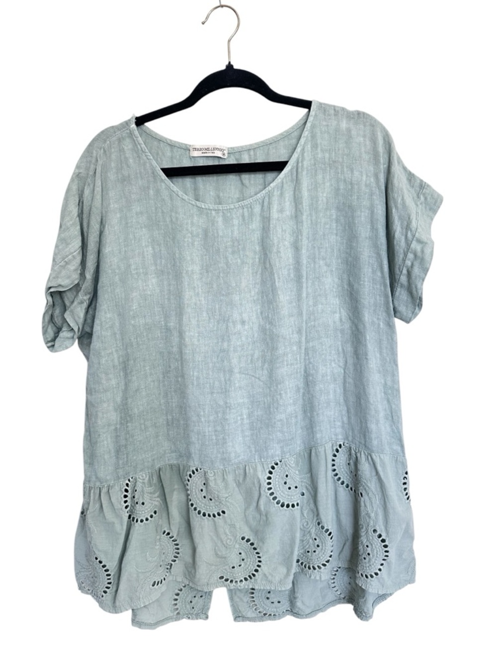 Terzo Millennio Italian Linen Tunic Top light teal Sz M